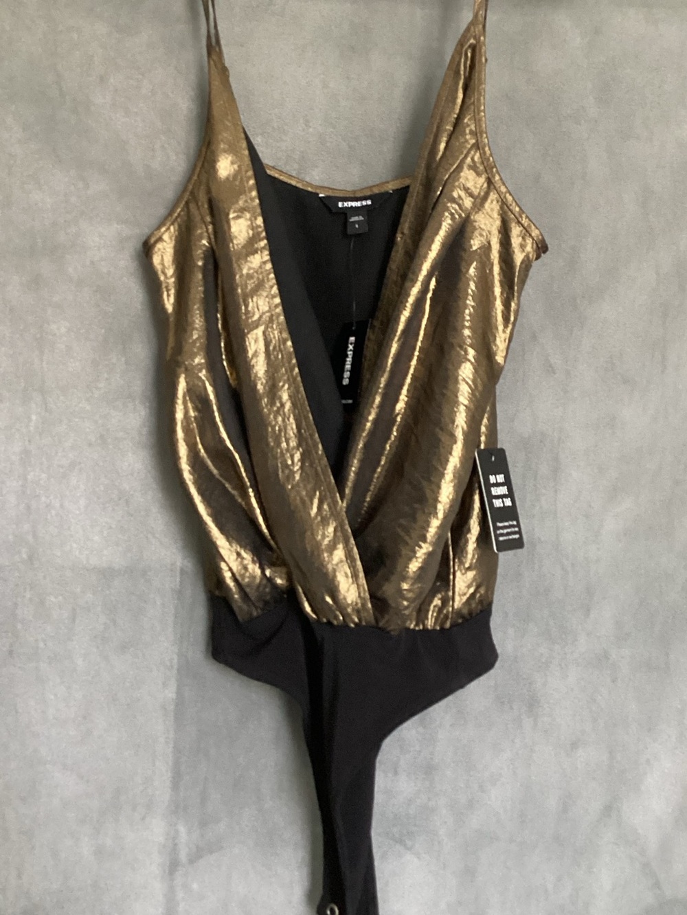 Express Metallic Gold and Black Wrap Bodysuit